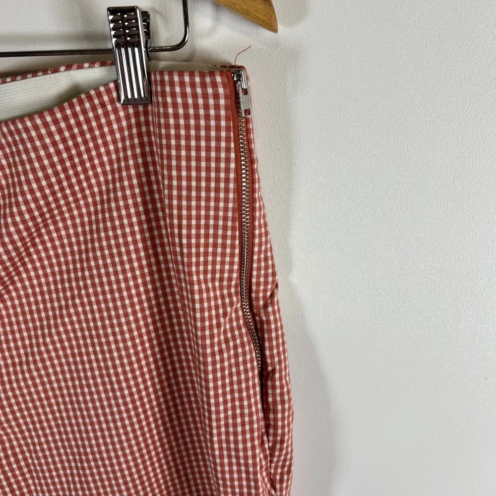 A New Day‎ Womens Gingham Ankle Pants Terracotta Orange White Side Zip Cuffed 16
